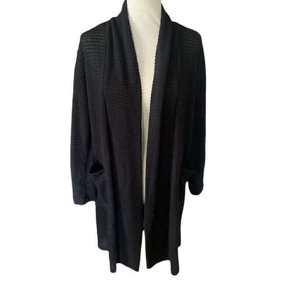 CY Fashion Long Black Open Semi Sheer waffle Knit Cardigan Size Small-NWT - Picture 9 of 16